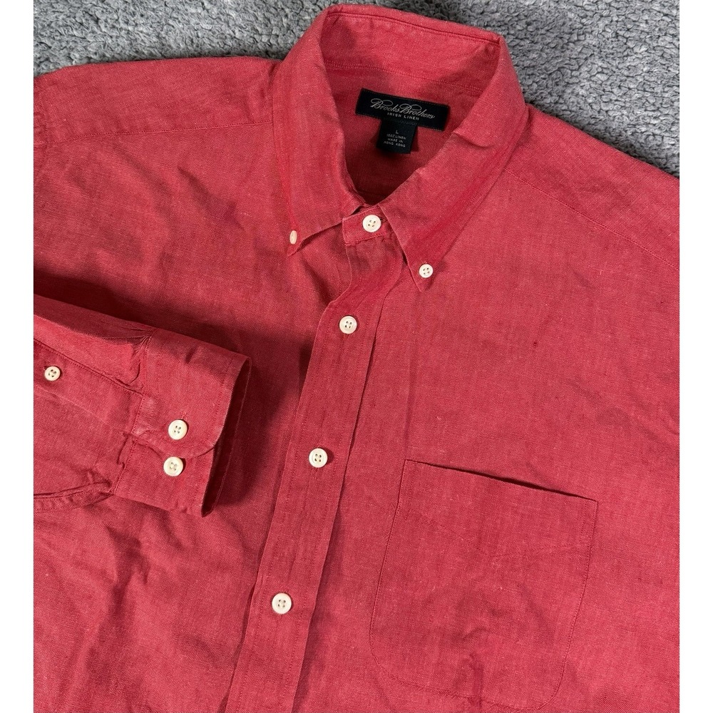 Brooks Brothers Coral Red Button-Down Linen Look Shirt